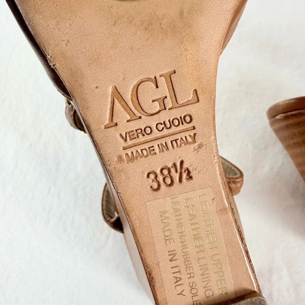 AGL Attilio‎ Giusti Leombruni Leather Strappy Wedge Sandal in Brown Size 8.5